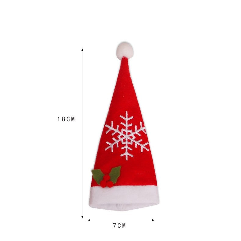 Husa decorativa festiva pentru 3 tacamuri, model caciulita cu fulg, material textil si poliester, 18 x 7 cm, rosu