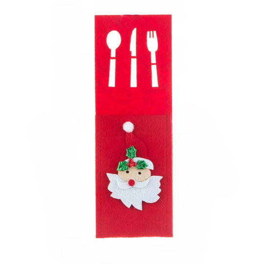 Husa decorativa pentru set tacamuri, model Mos Craciun, material poliester, 25 x 8.5 cm, rosu
