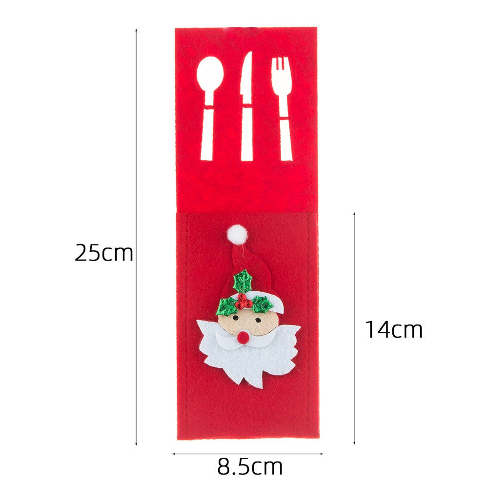 Husa decorativa pentru set tacamuri, model Mos Craciun, material poliester, 25 x 8.5 cm, rosu