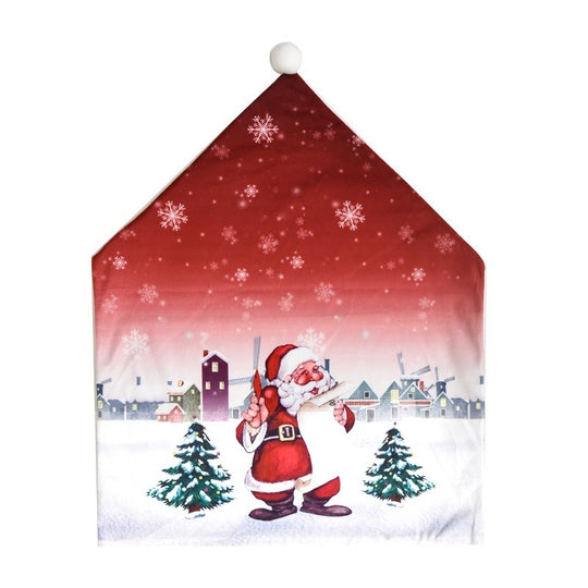 Husa pentru scaun, tematica Craciun, material textil/poliester, 61 x 47 cm, rosu