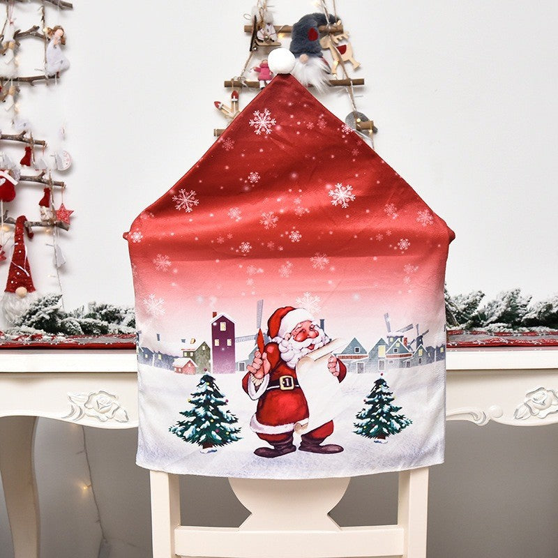 Husa pentru scaun, tematica Craciun, material textil/poliester, 61 x 47 cm, rosu