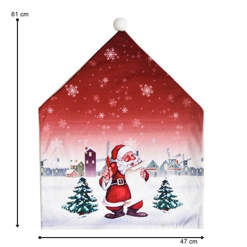 Husa pentru scaun, tematica Craciun, material textil/poliester, 61 x 47 cm, rosu
