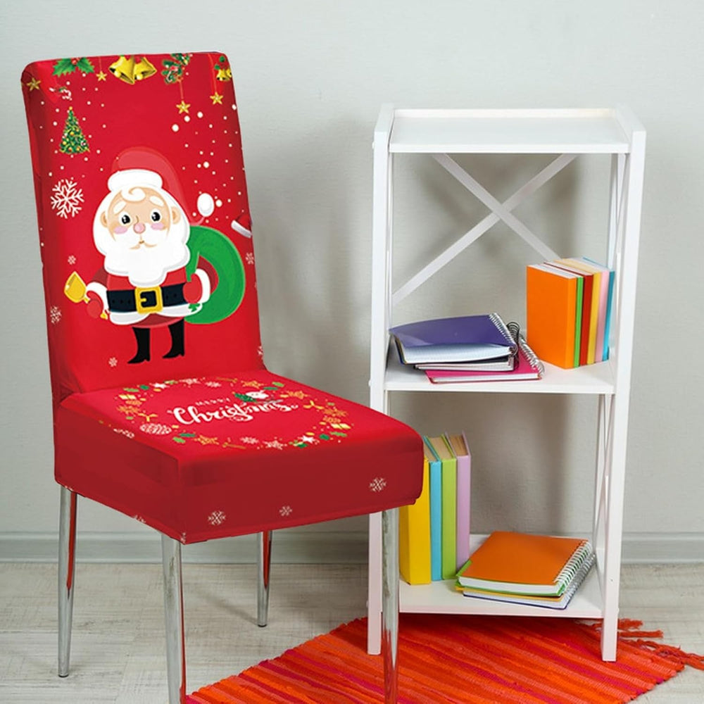 Husa pentru scaun, Tematica Craciun, Model 4 Mos Craciun cu Sacul, Rosu