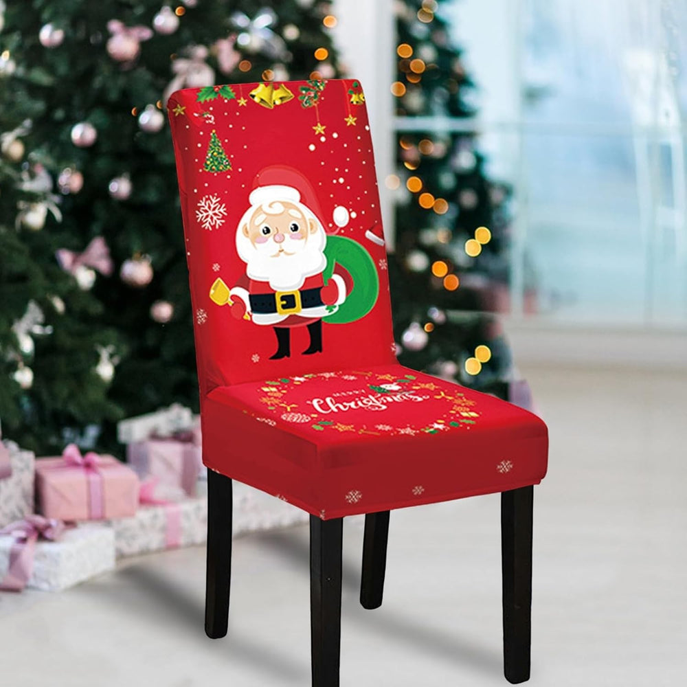 Husa pentru scaun, Tematica Craciun, Model 4 Mos Craciun cu Sacul, Rosu