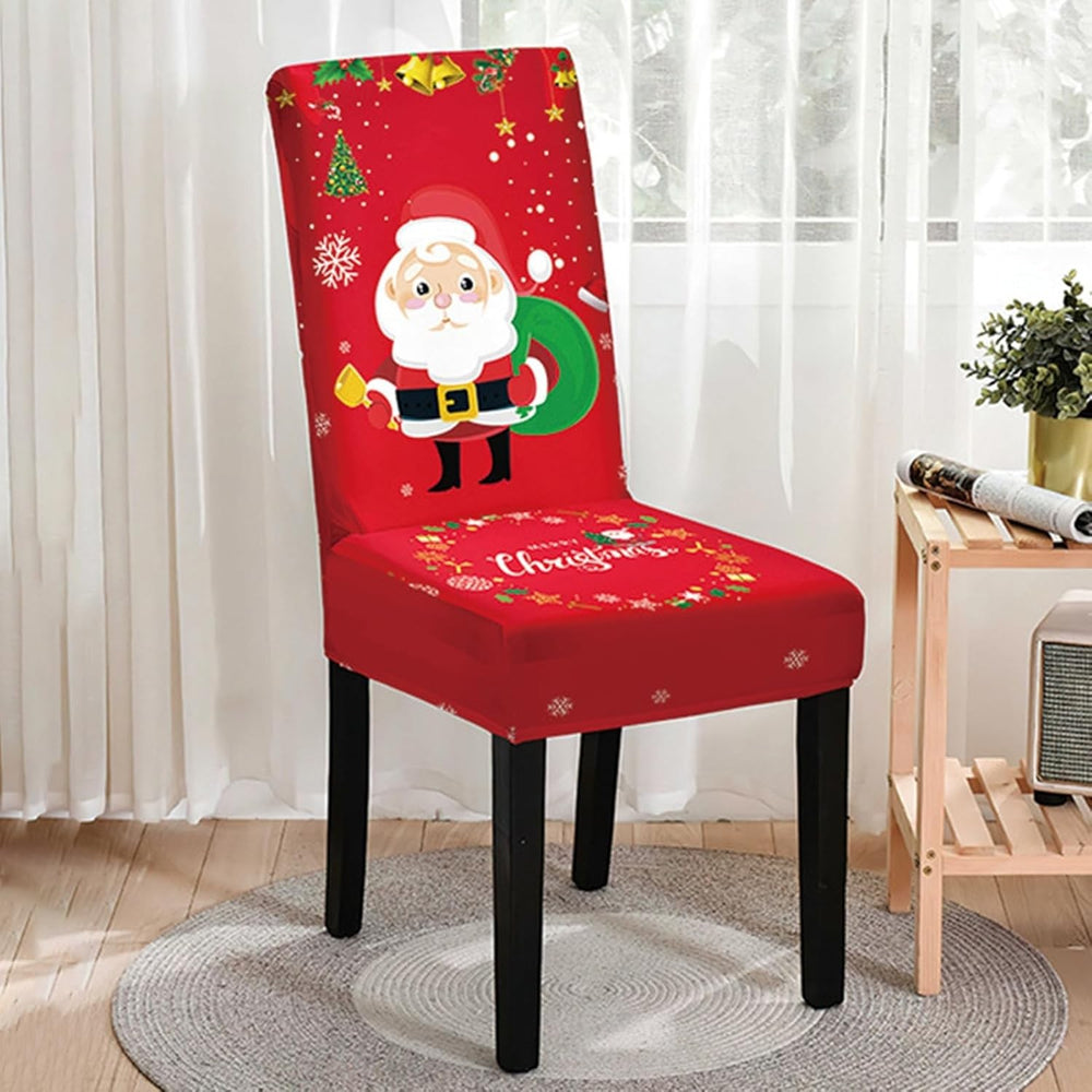 Husa pentru scaun, Tematica Craciun, Model 4 Mos Craciun cu Sacul, Rosu