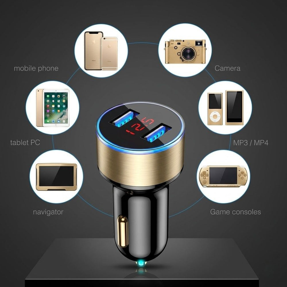 Incarcator Auto cu Afisaj Digital, din Metal, 3.1A, Incarcare Rapida 6A PD+QC3.0, Dublu USB, Negru/Auriu