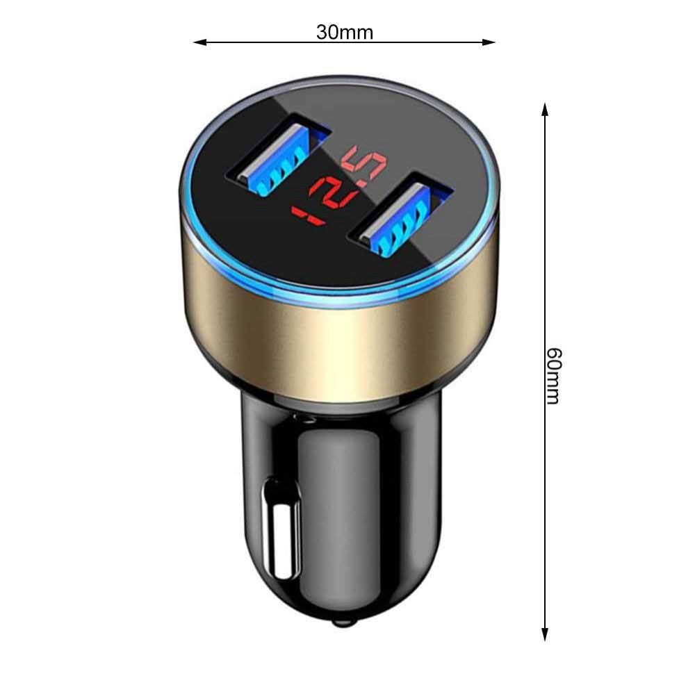 Incarcator Auto cu Afisaj Digital, din Metal, 3.1A, Incarcare Rapida 6A PD+QC3.0, Dublu USB, Negru/Auriu