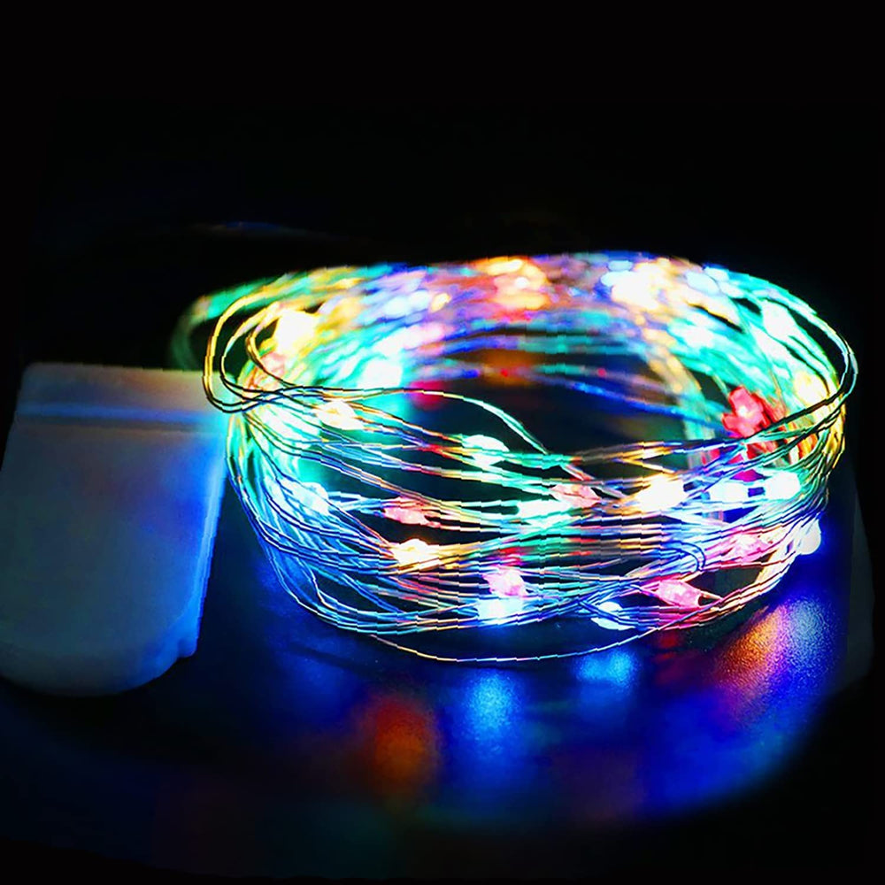 Instalatie Craciun, 1 metru, 10 LED-uri, Multicolor, cu baterii, fir aliaj zinc, liniar, interior/exterior