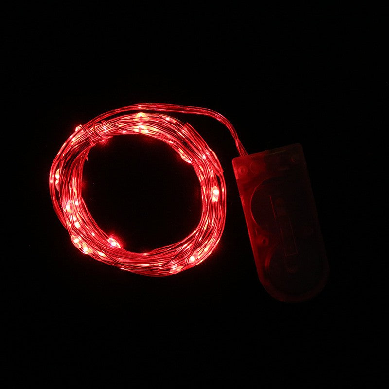Instalatie Craciun, 1 metru, 10 LED-uri, Rosu, cu baterii, fir cupru, liniar, interior/exterior