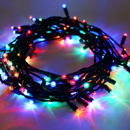 Instalatie Craciun, 10 m, 100 Led-uri, Liniara, Multicolor, 8 jocuri de lumini, Transformator cu telecomanda, Interconectabila, Prelungitor 5 m inclus, Fir Verde