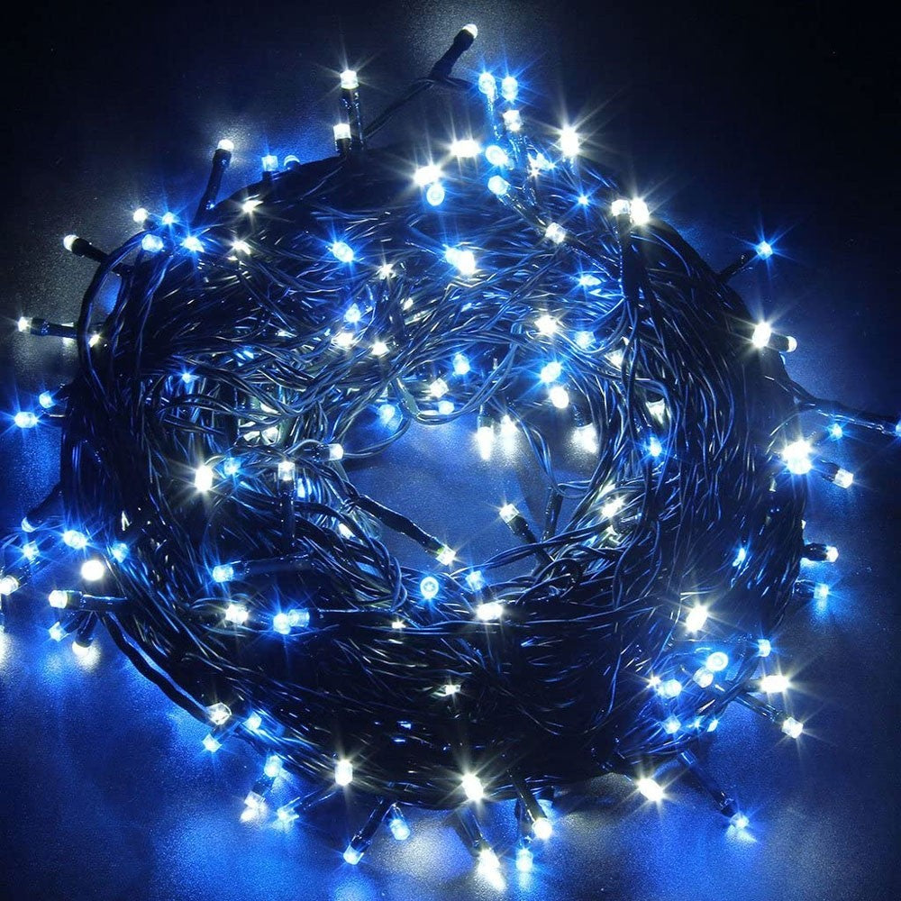 Instalatie Craciun, 10 m, 286 Led-uri, Franjuri, Albastru, Flash, Transformator cu telecomanda