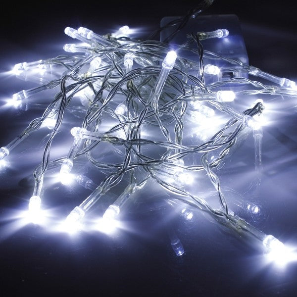 Instalatie Craciun, 10 m, Led-uri, Franjuri, Alb rece, Flash, Alimentator, Interconectabila, Fir
