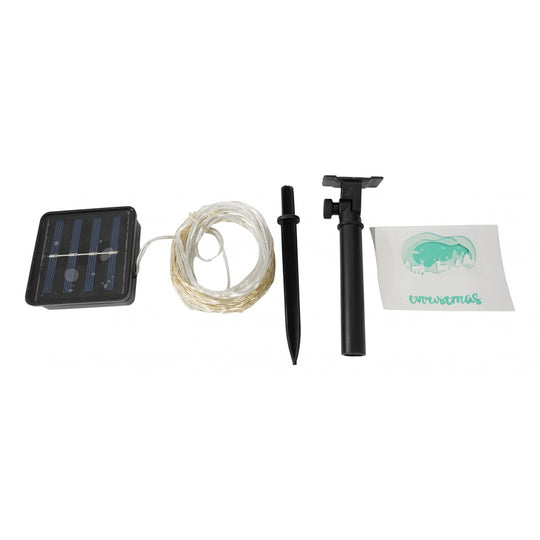 Instalatie Craciun, 10 metri, 100 de LED-uri, alb cald, cu energie solara, fir de cupru, liniar, interior/exterior