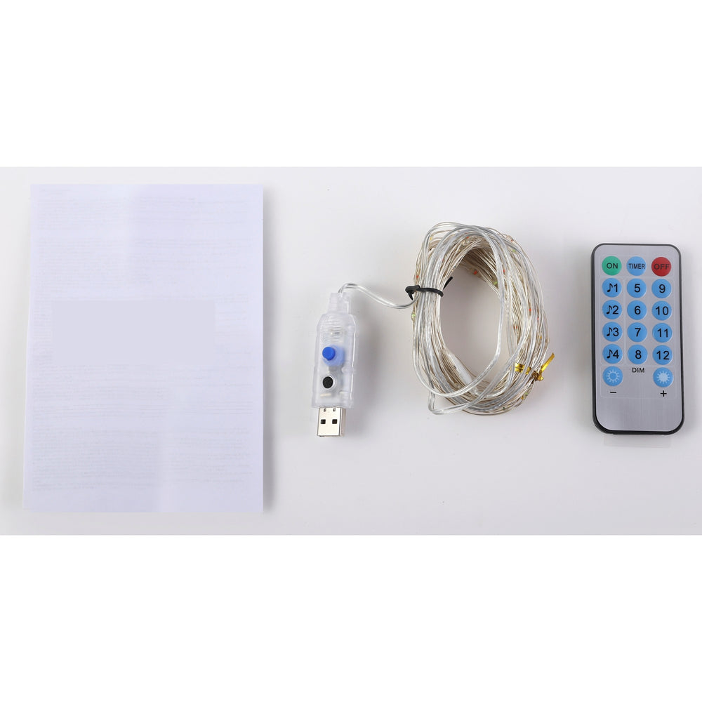 Instalatie Craciun, 10 metri, 100 LED-uri, multicolor RGB, sincronizare muzica, telecomanda 12 de functii, USB, fir cupru, liniar, interior/exterior