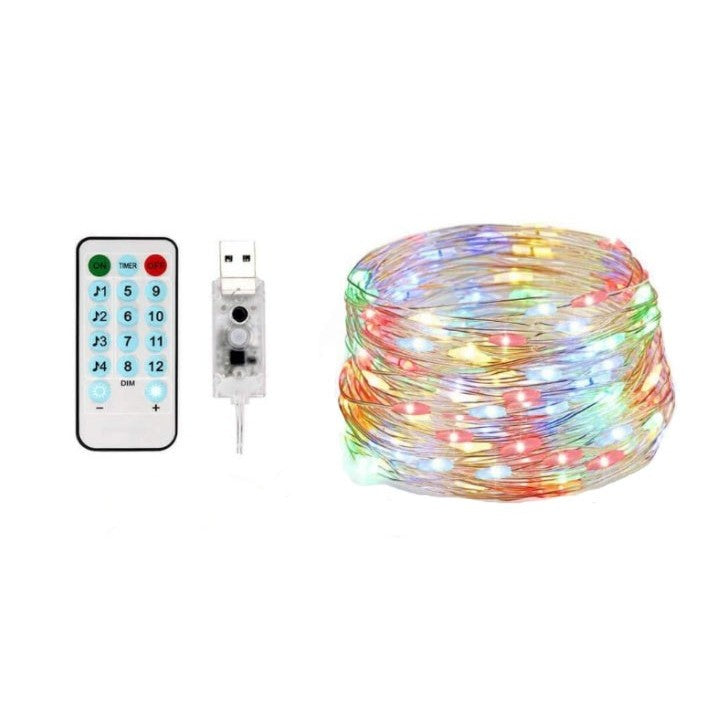 Instalatie Craciun, 10 metri, 100 LED-uri, multicolor RGB, sincronizare muzica, telecomanda 12 de functii, USB, fir cupru, liniar, interior/exterior