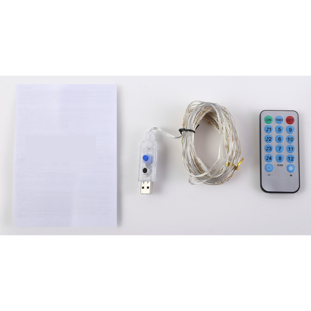 Instalatie Craciun, 10 metri, 100 LED-uri, multicolor, telecomanda 8 functii, USB, fir cupru, liniar, interior/exterior