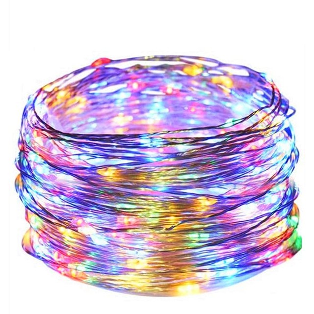 Instalatie Craciun, 10 metri, 100 LED-uri, multicolor, telecomanda 8 functii, USB, fir cupru, liniar, interior/exterior