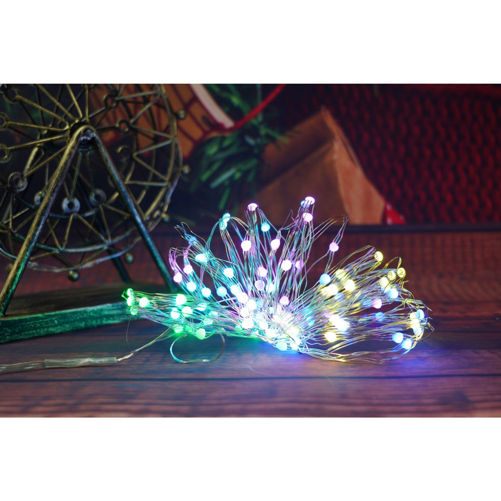 Instalatie Craciun, 10 metri, 100 LED-uri, telecomanda 32 de functii, multicolor RBG, fir cupru, USB, interior