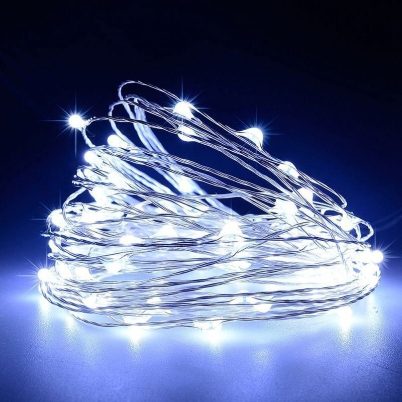 Instalatie Craciun, 10 metri, 100 LED-uri, USB, Telecomanda cu 8 functii, alb rece