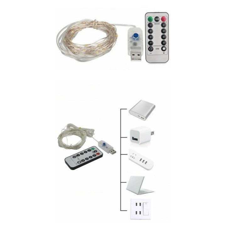 Instalatie Craciun, 10 metri, 100 LED-uri, USB, Telecomanda cu 8 functii, Multicolor