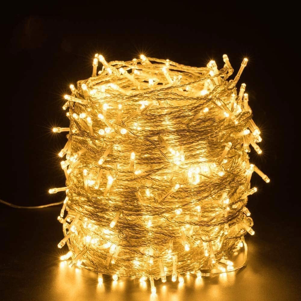 Instalatie Craciun, 11 m, 360 Led-uri, Franjuri, Alb cald, Flash, Transformator cu telecomanda
