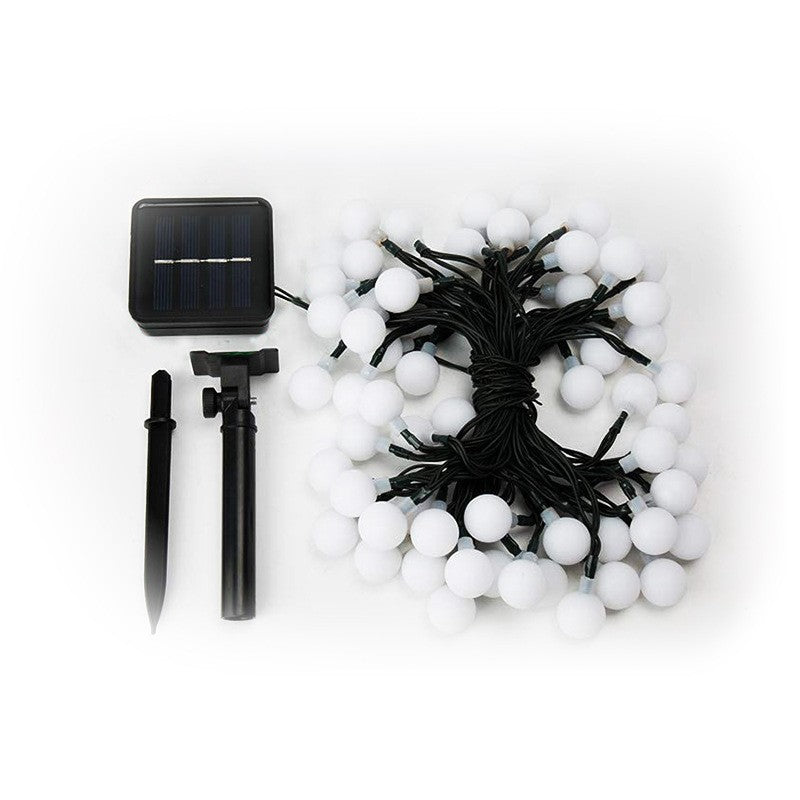 Instalatie Craciun, 12 metri, 100 de LED-uri cu ornament tip Bulb, 8 jocuri de lumini alb rece, cu energie solara, liniar, interior/exterior