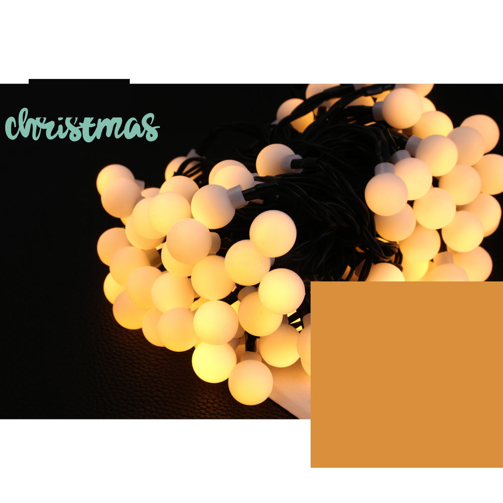 Instalatie Craciun, 12 metri, 100 de LED-uri cu ornament tip Bulb, 8 jocuri de lumini, alb cald, cu energie solara, liniar, interior/exterior