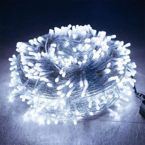 Instalatie Craciun, 130 m, Led-uri, Franjuri, Alb rece, Flash, Alimentator, Interconectabila, Fir