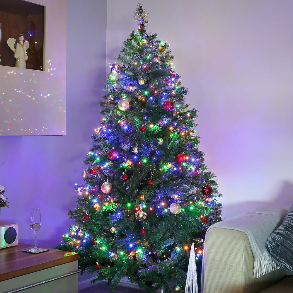 Instalatie Craciun, 15 m, 150 Led-uri, Liniara, Rosu/Albastru/Rosu/Verde, Flash, Transformator, Interconectabila, Prelungitor 5 m inclus, Fir Verde