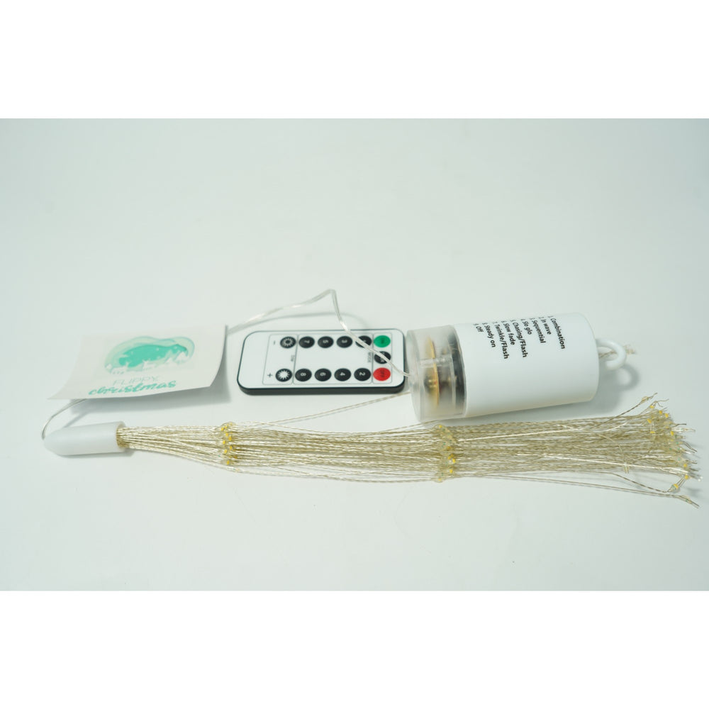 Instalatie Craciun, 150 LED-uri, alb cald, telecomanda 8 functii, cu baterii, explozie fireworks