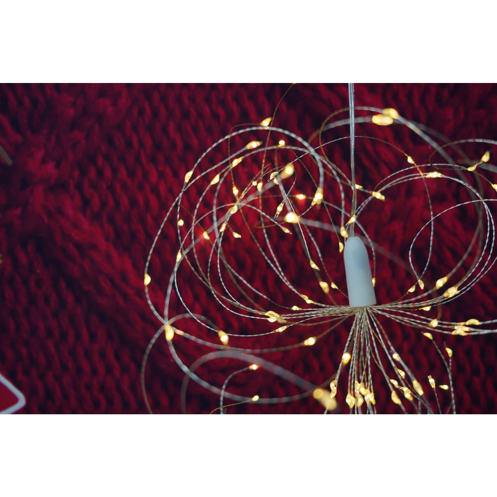 Instalatie Craciun, 180 LED-uri, alb cald, telecomanda 8 functii, cu baterii, explozie fireworks