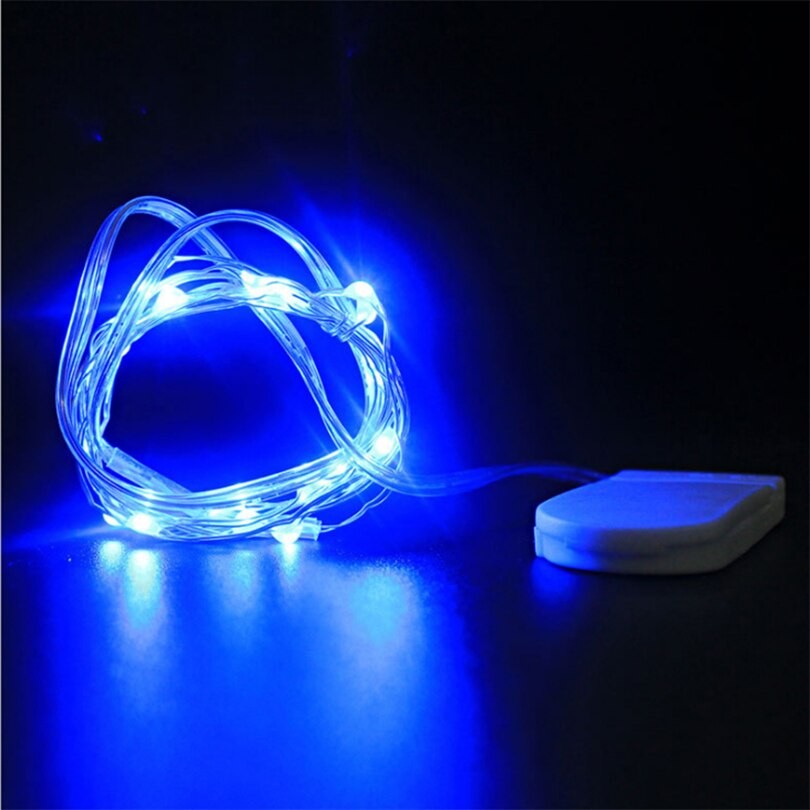 Instalatie Craciun, 2 metri, 20 LED-uri, albastru, cu baterii, fir cupru, liniar, interior/exterior
