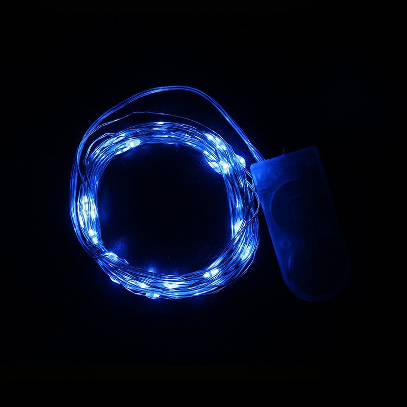 Instalatie Craciun, 2 metri, 20 LED-uri, albastru, cu baterii, fir cupru, liniar, interior/exterior