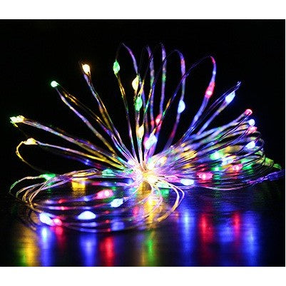 Instalatie Craciun, 2 metri, 20 LED-uri, Multicolor, cu baterii, fir cupru, liniar, interior/exterior