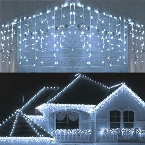 Instalatie Craciun, 20 m, 572 Led-uri, Franjuri, Albastru, Flash, Transformator, Interconectabila