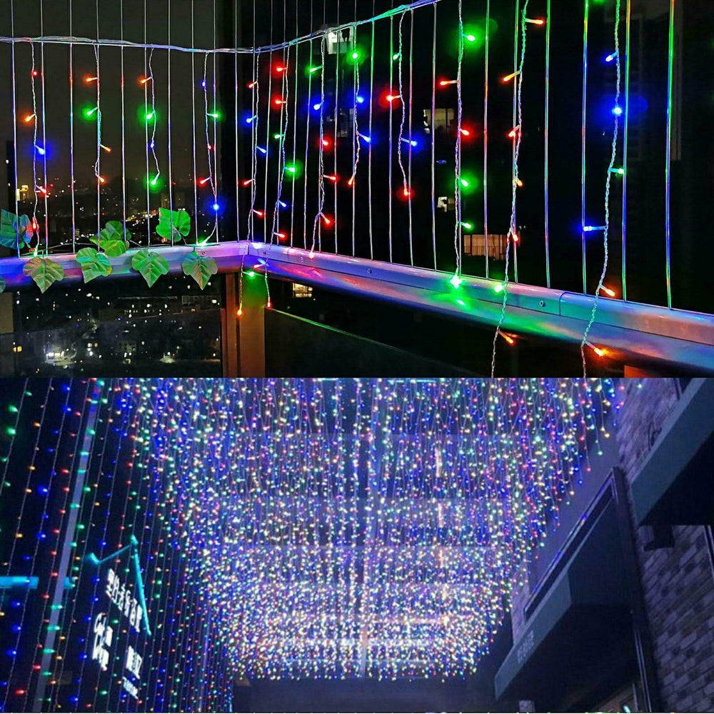 Instalatie Craciun, 20 m, 572 Led-uri, Franjuri, Multicolor, Flash, Transformator, Interconectabila