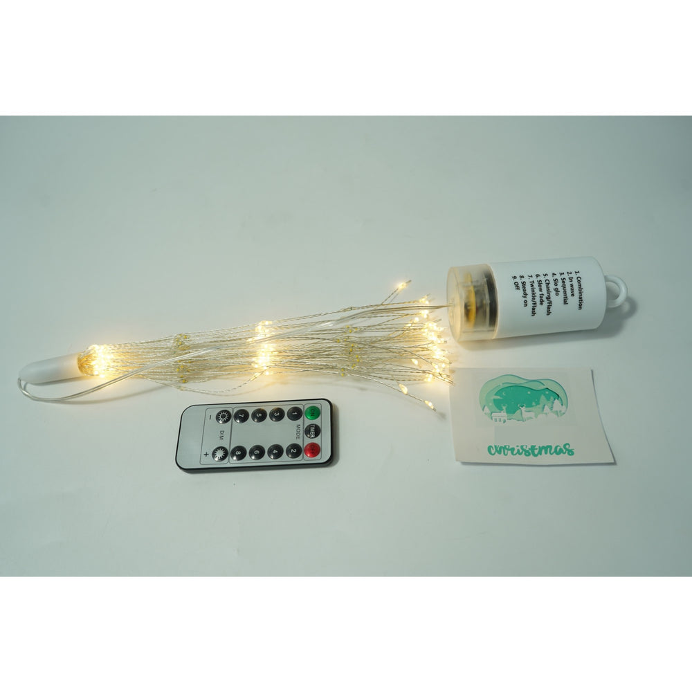 Instalatie Craciun, 200 LED-uri, Telecomanda 8 functii, Incarcare Solara, Explozie Fireworks, Fir Cupru, interior/exterior, Alb Cald