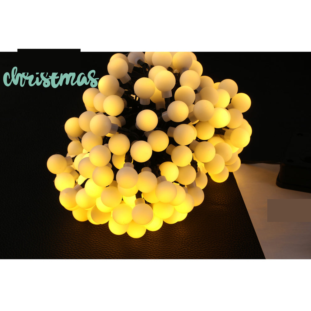 Instalatie Craciun, 22 metri, 200 de LED-uri cu ornament tip Bulb, 8 jocuri de lumini alb cald, cu energie solara, liniar, interior/exterior
