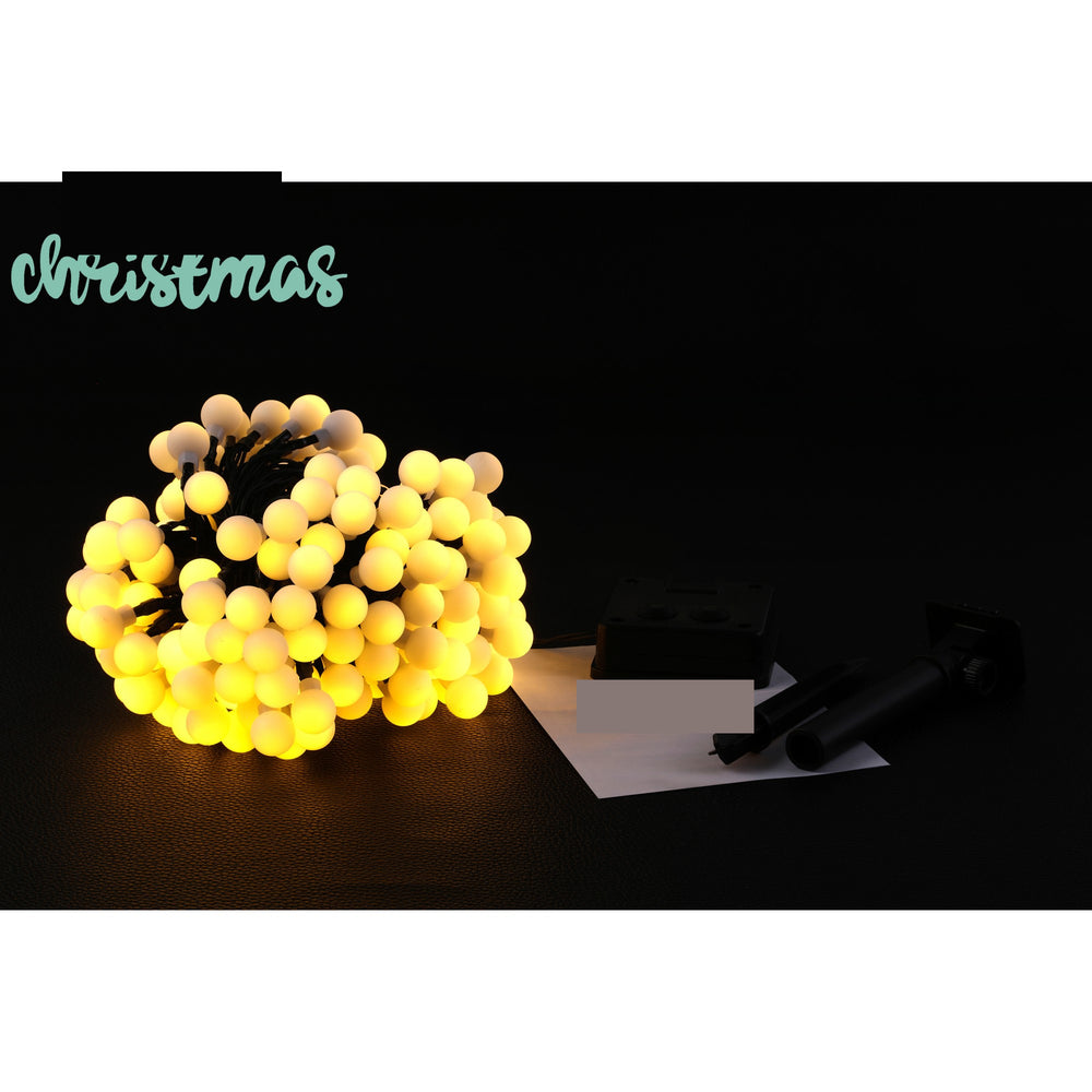 Instalatie Craciun, 22 metri, 200 de LED-uri cu ornament tip Bulb, 8 jocuri de lumini alb cald, cu energie solara, liniar, interior/exterior