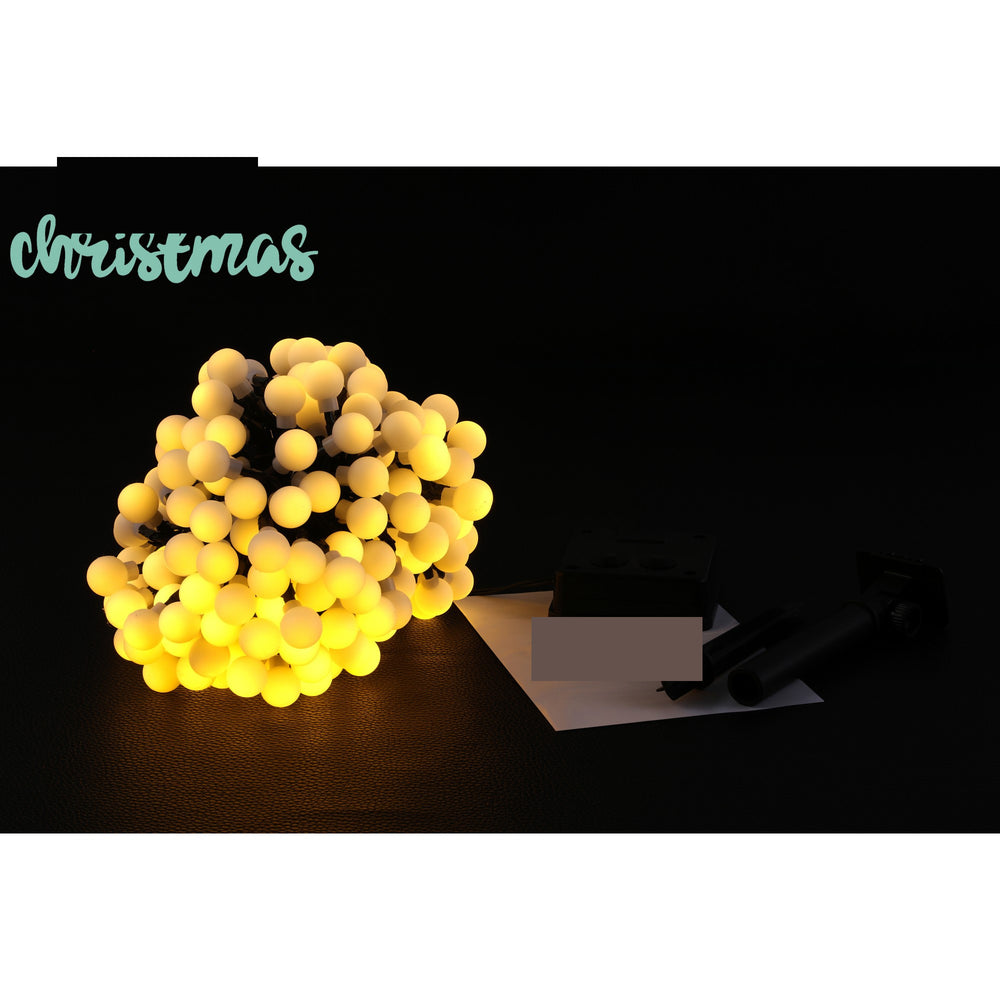 Instalatie Craciun, 22 metri, 200 de LED-uri cu ornament tip Bulb, 8 jocuri de lumini alb cald, cu energie solara, liniar, interior/exterior