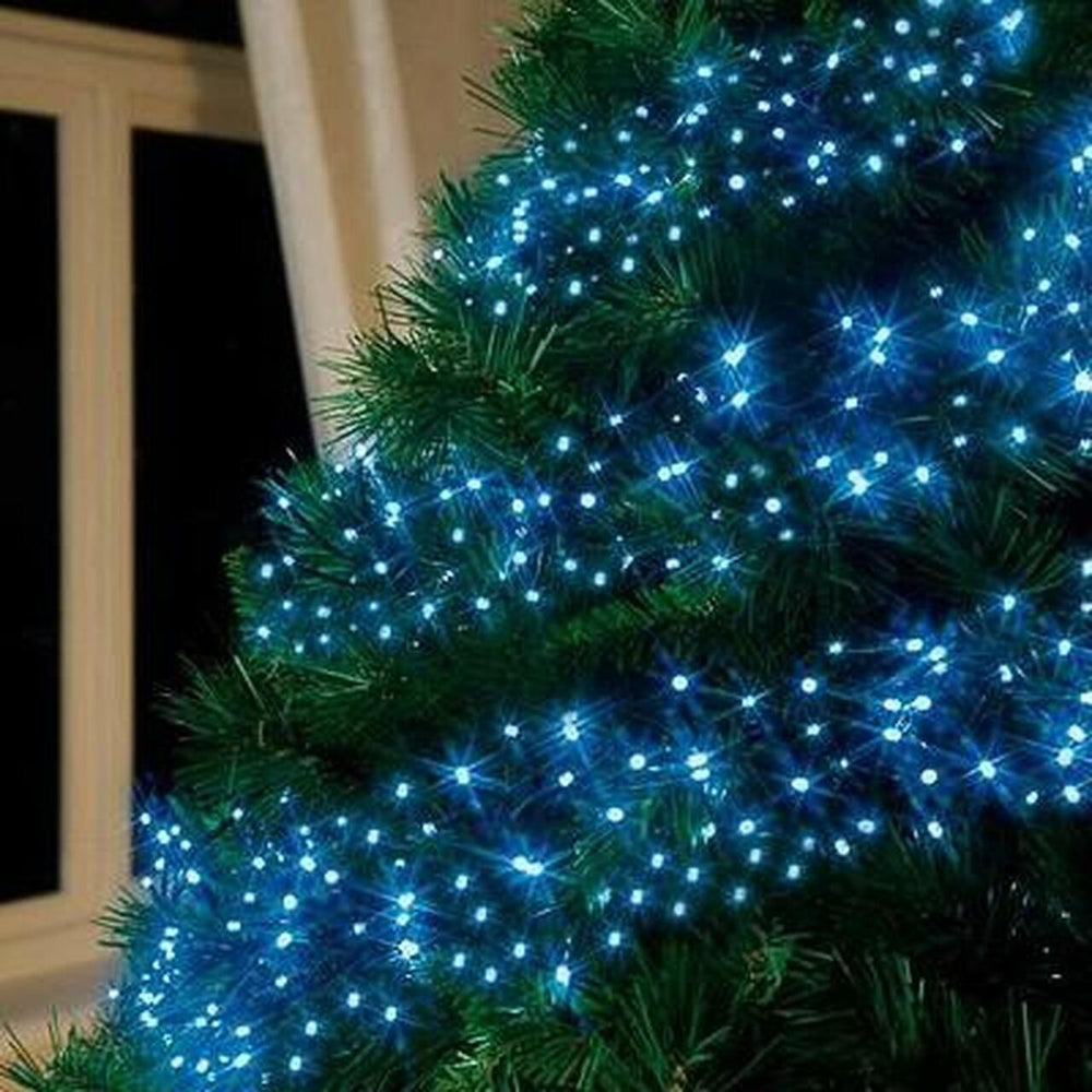 Instalatie Craciun, 25 m, 250 Led-uri, Liniara, Albastru, 8 jocuri de lumini, Transformator cu telecomanda, Interconectabila, Prelungitor 3 m inclus, Fir Verde