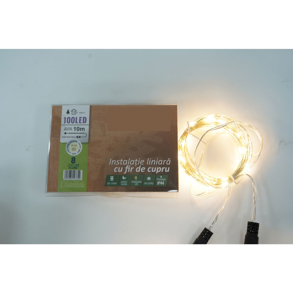 Instalatie Craciun, 30 m, 300 Led-uri, Liniara, Alb Cald, 8 jocuri de lumini, Transformator, Interconectabila, Prelungitor 5 m inclus, Fir Cupru, Culoare: Alb cald