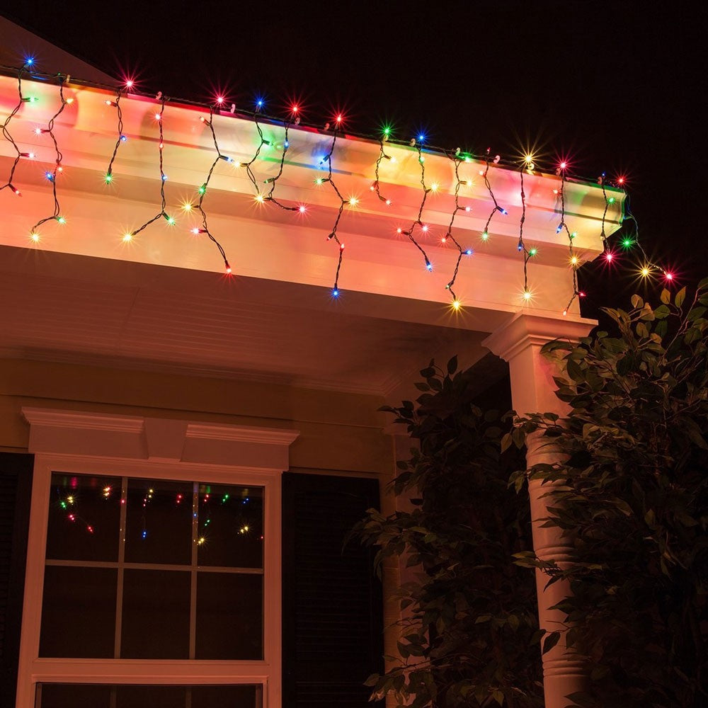 Instalatie Craciun, 30 m, 858 Led-uri, Franjuri, Rosu / Verde/ Albastru, Flash, Transformator