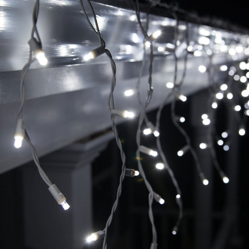 Instalatie Craciun, 35 m, 1001 Led-uri, Franjuri, Alb rece, Flash, Transformator, Interconectabila