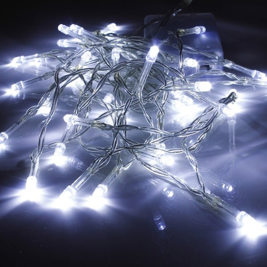 Instalatie Craciun, 35 m, 840 Led-uri, Franjuri, Alb rece, Flash, Alimentator, Interconectabila, Prelungitor 6.5 m inclus, Fir Transparent Cauciucat, 220v