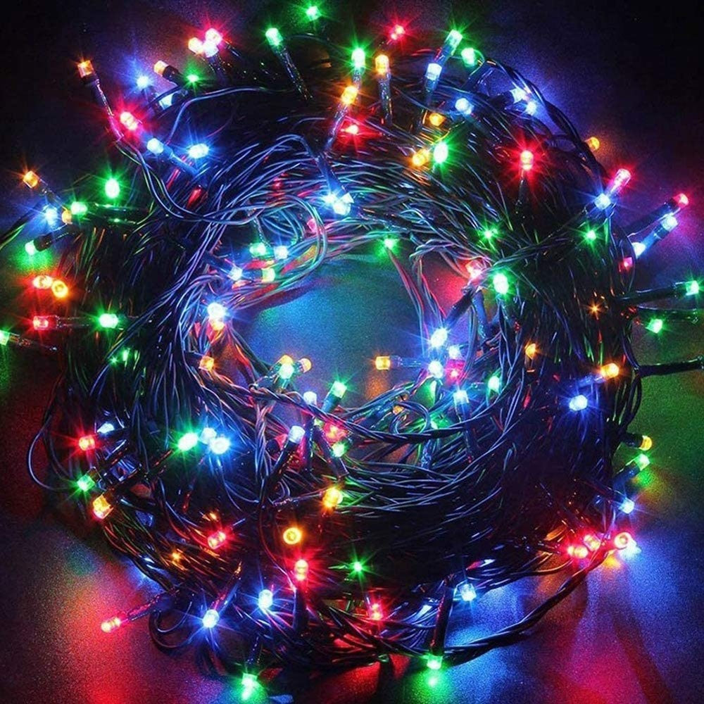 Instalatie Craciun, 40 m, 1144 Led-uri, Franjuri, Rosu / Verde/ Albastru, Flash, Transformator