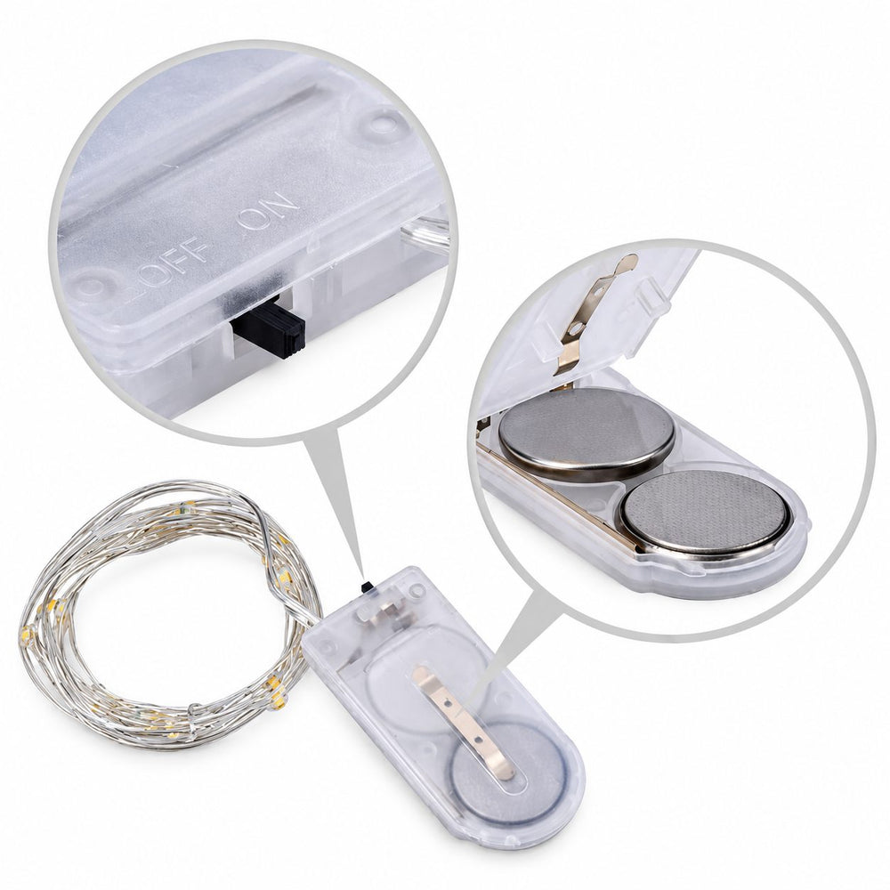 Instalatie Craciun, 5 metri, 50 LED-uri, Multicolor, cu baterii CR 2032 incluse, fir cupru, liniar, interior/exterior