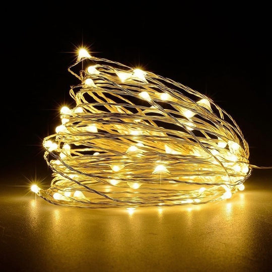Instalatie Craciun, 5 metri, 50 LED-uri, USB, Telecomanda cu 8 functii, alb cald