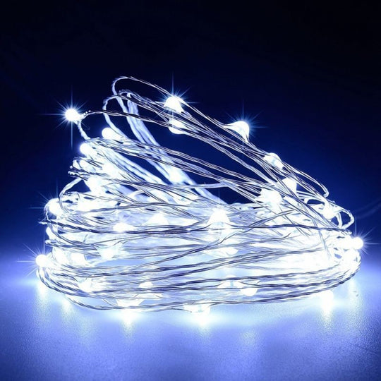 Instalatie Craciun, 5 metri, 50 LED-uri, USB, Telecomanda cu 8 functii, alb rece
