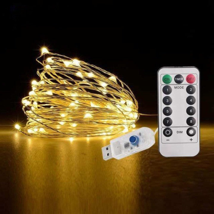 Instalatie Craciun, 5 metri, 50 LED-uri, USB, Telecomanda cu 8 functii, alb cald